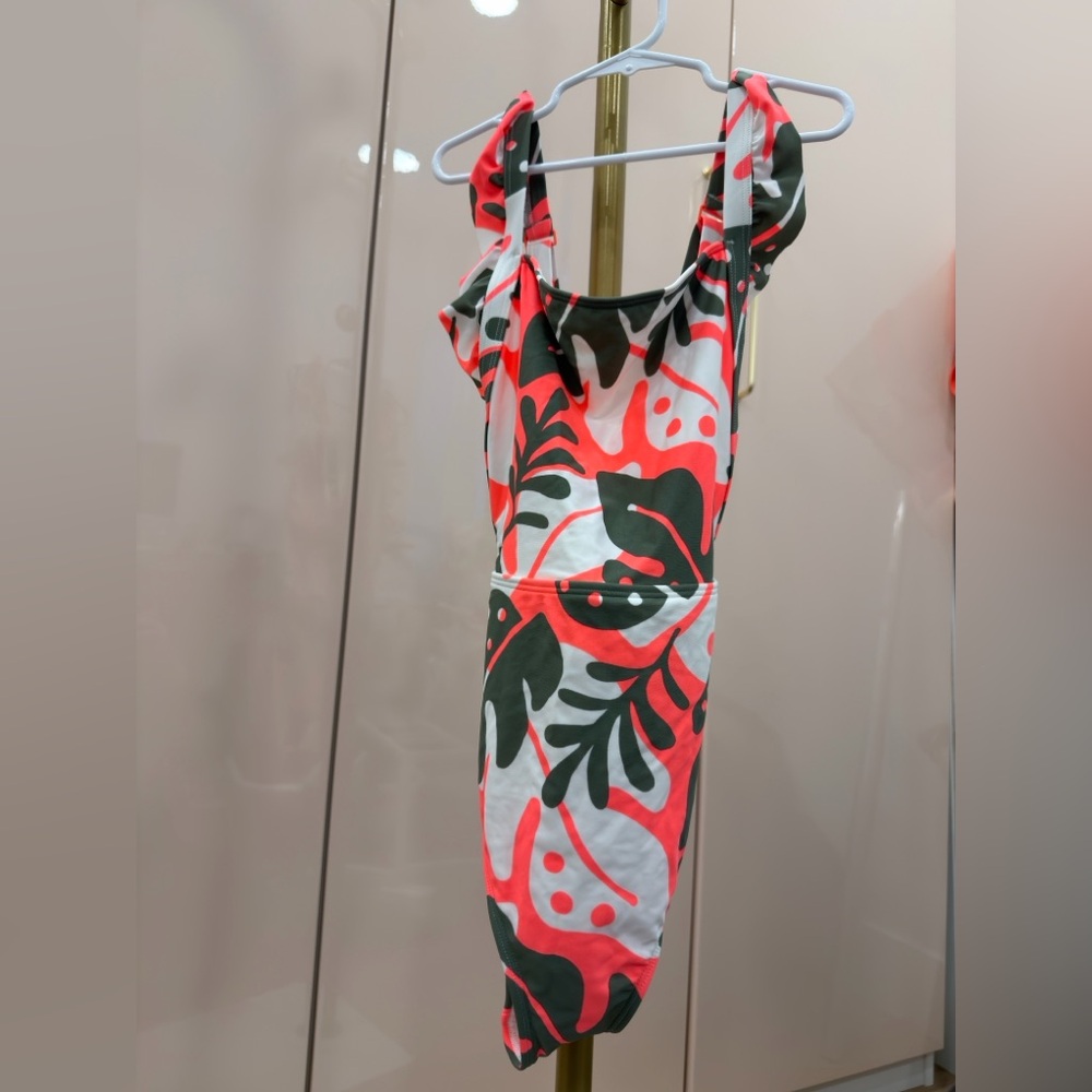 Aerie Coral and Green Floral One Piece Swimsuit